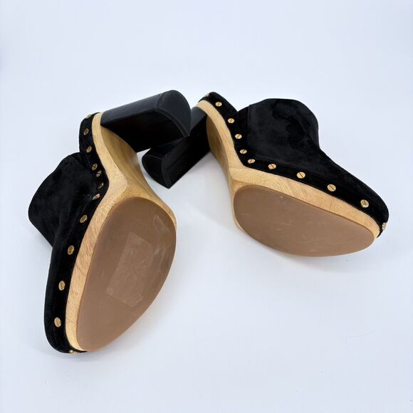 Veronica Beard Grita Black Suede Studded Heeled mules Slip On Clogs Size 9M - Picture 7 of 14